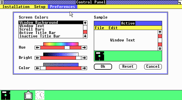 Windows 1.01 Control Panel Preferences (1985)